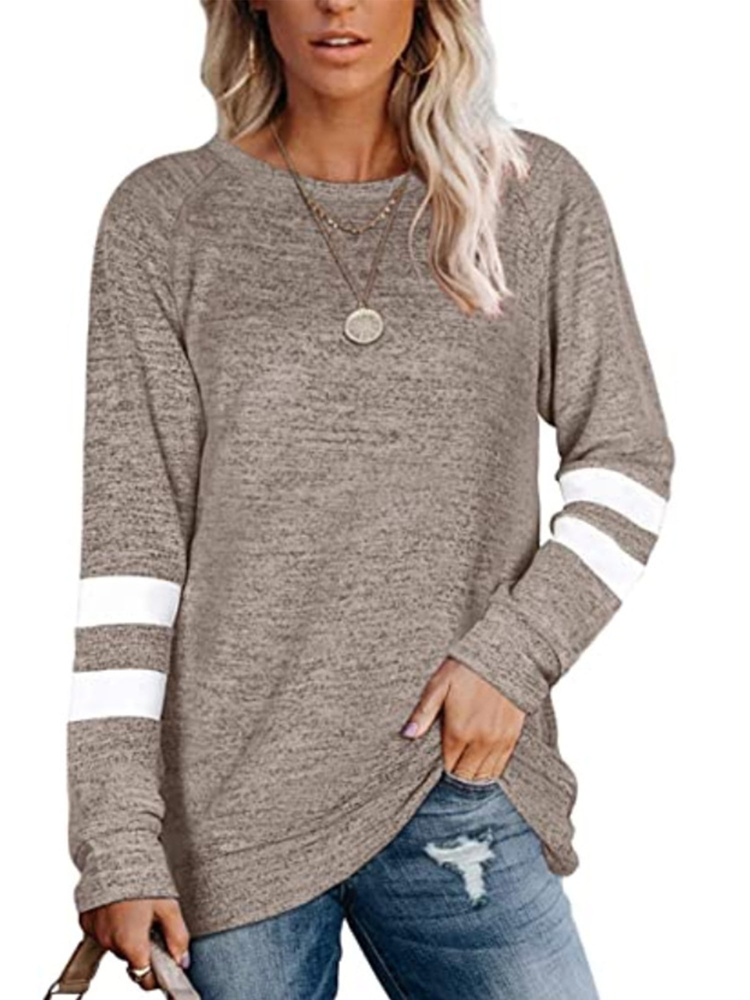 Asvivid Casual Long Sleeve Sweatshirt for Women Solid Crewneck Pullover Tops Loose Tunic Tee Shirts 