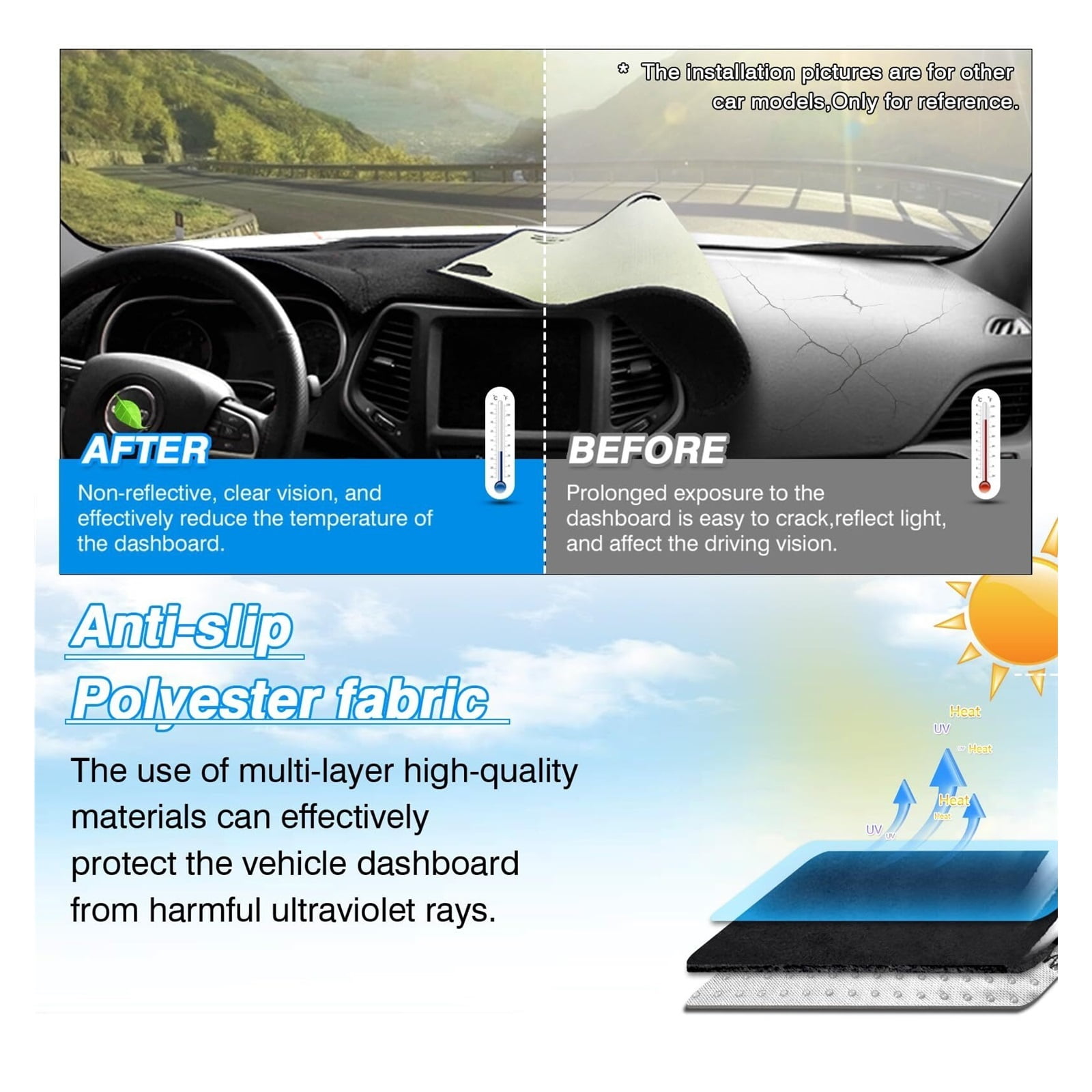 SUGUANGHUI Dash Cover fits for Tucson 2016 2017 2018 Accessories Dashboard Cover Mat Non-Slip Carpet Sunshield Glare UV Rays Protector, Car essentials