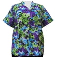 thumbnail image 1 of Women's Plus Size Short Sleeve Mandarin Collar V-Neck Button-Up Blouse with Shirring - Kiki - 1X, 1 of 2