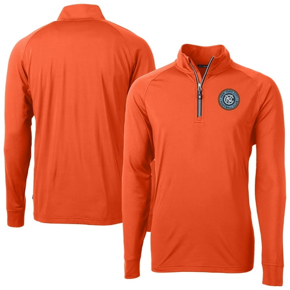 Men's-Cutter & Buck  Orange New York City FC Adapt Eco Knit Stretch Recycled Raglan Quarter-Zip Pullover Top