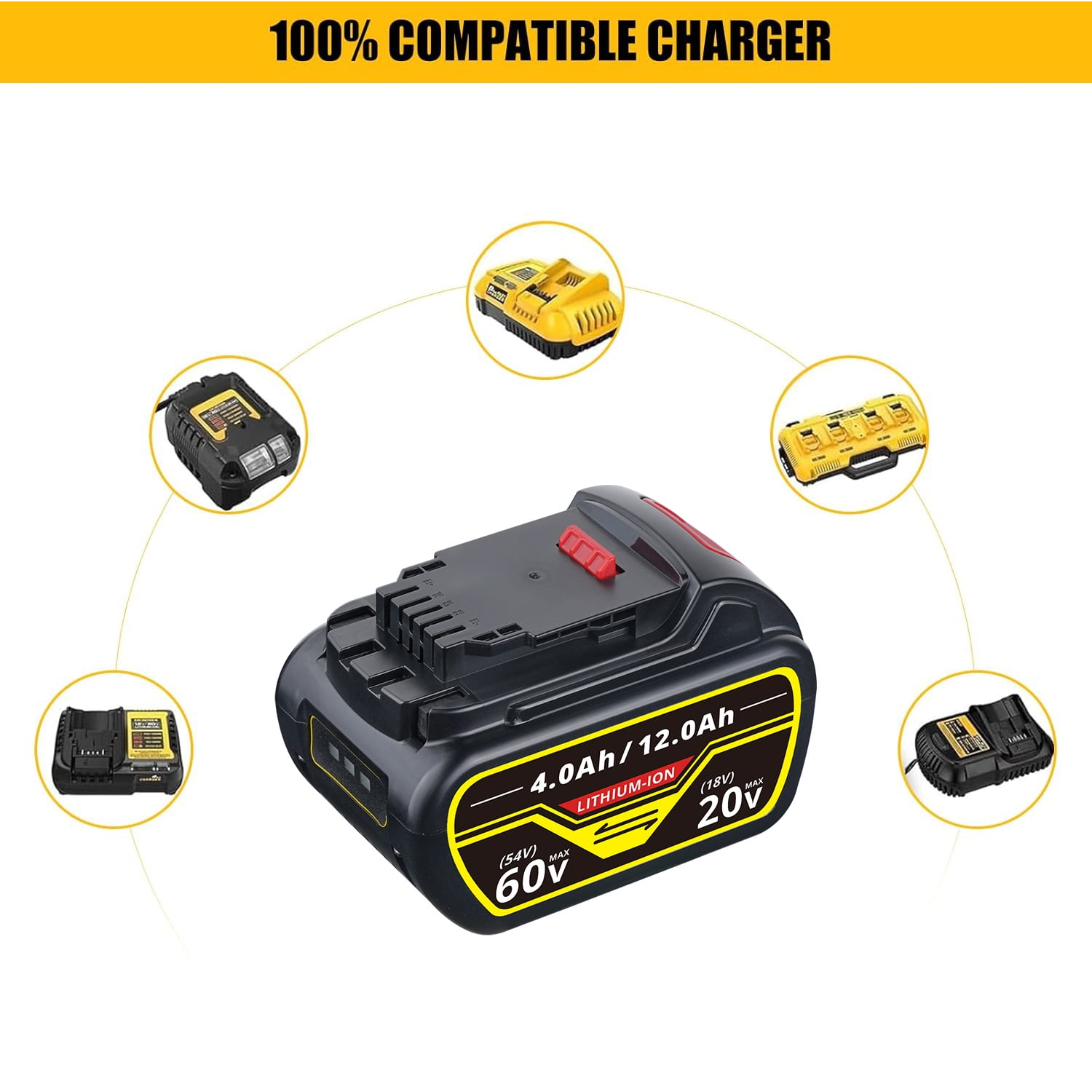 Persever 1Pc 4.0Ah-12.0Ah DCB606 Li-on Battery Replace for De-wal-t 20v/60v Flex-Volt Battery Pin DCB609 DCB612 DCB615 Compatible with Power Tools & Tools DCB118 DCB1104 DCB1106 DCB1112