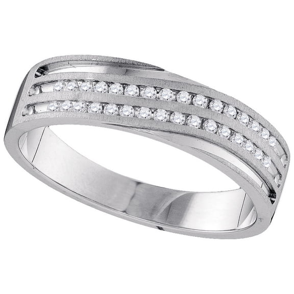 10kt White Gold Mens Round Diamond 2-Row Wedding Anniversary Band Ring 1/4 Cttw
