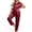 Wine Red, variant on DAKIMOE Silk Satin Pajamas Set for Women Two-Piece Sleepwear Short Sleeve Pjs Soft Button Down Shirt and Wide Leg Long Pants with Pockets