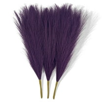 Faux Pampas Grass, Artificial Pampas Grass Fluffy 3 Pcs Dark Purple Pompous Grass Flower Arrangement and Vase Filler for Boho Home Wedding Decoration