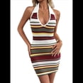 thumbnail image 1 of Vestido Halter de Verano Y2k para Mujer, de Punto, con Cuello en V, Rayas y Espalda Abierta, Ajustado y Minivestido. Verde S, 1 of 10