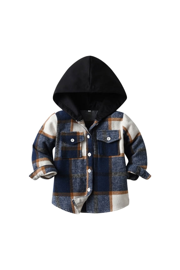 Coerni Teen Boys Flannel Plaid Shirt Button Down Hooded Toddler Jacket Buffalo Shirt Fall Winter Tartan Shacket Plaid Clothes