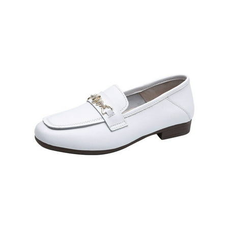 

Gomelly Womens Loafers Leather Flats Ladies Casual Shoes Slip On Boat Shoes White 5