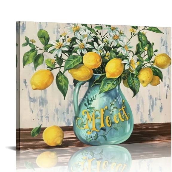 EastSmooth Lemon Canvas Wall Art Kitchen Decor Faith Love Sign Prints Picture Yellow Fruits in Jar Artwork for Living Room Farmhouse Dining Room Framed Ready 20x16in