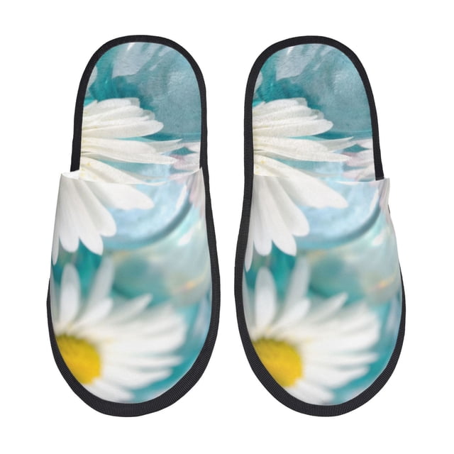 Fotbe Daisy Flowers Pantuflas Peludas para Mujer con Estampado, Zapatillas de Peluche, Zapatos de Invierno para Casa, Uso Interior y Exterior-Large