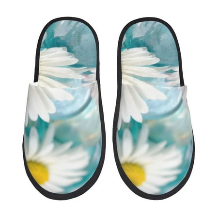 Balery Daisy Flowers Slient Indoor Furry Fleece Comfort House Shoes Soft Non-Slip Home Shoes Cotton slippers House Slippers-- Medium