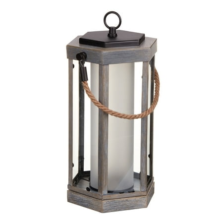 Globe Electric Aston 14&quot; Faux Wood Finish LED Integrated Battery Operated Outdoor Lantern, 44338