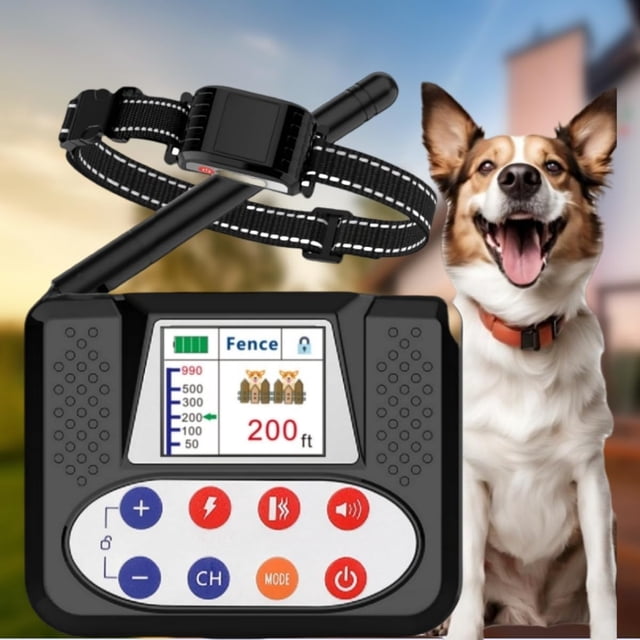 Valla inalámbrica para perros, sistema de valla eléctrica con gran pantalla LCD a color, valla inalámbrica portátil para mascotas con collar de entrenamiento remoto(para 1 perro).