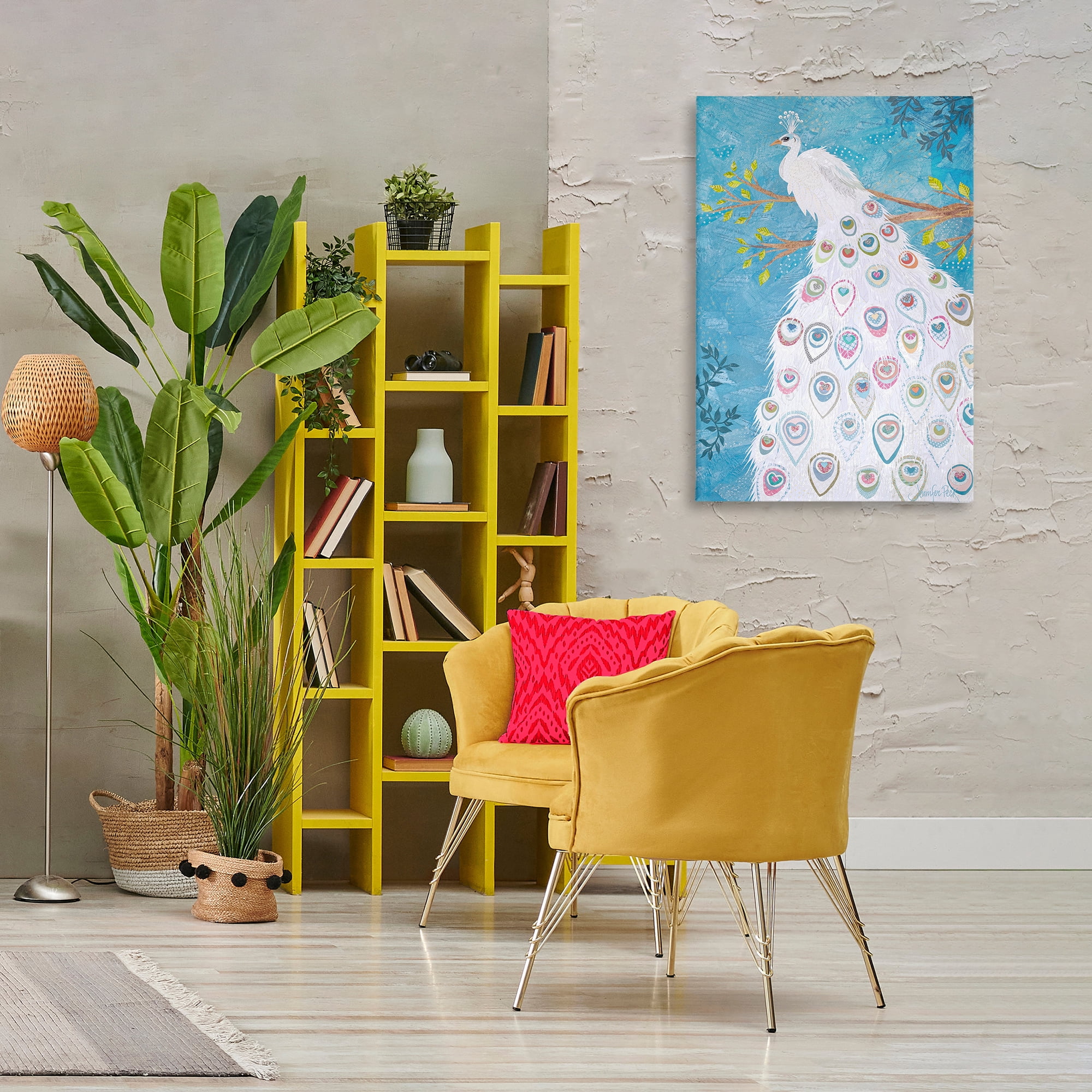 Stupell Industries White Patterned Peacock Animals & Insects Painting Gallery Wrapped Canvas Art Print Wall Art, 24 x 36