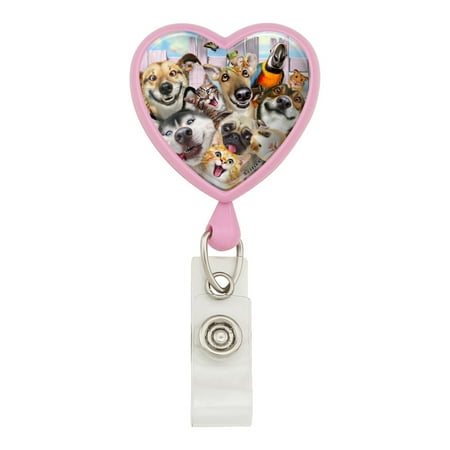 Guinea Pig Animals - Pet Animals Selfie Dogs Cats Rabbit Hamster Guinea Pig Heart Lanyard Retractable Reel Badge ID Card Holder - Pink