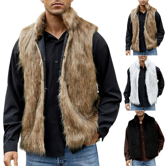 Hinvhai Faux Fur Vest for Men Cowl Neck Waistcoat Winter Sleeveless Furry Coat Casual Jacket thermal Outerwear Fashion White 10(XL)