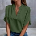 thumbnail image 2 of jtjvou Women's Cold Shoulder Tops Summer Fashion Short Sleeve V Neck Casual Loose Solid Color Blouse Long Sleeve Shirts Green S, 2 of 5