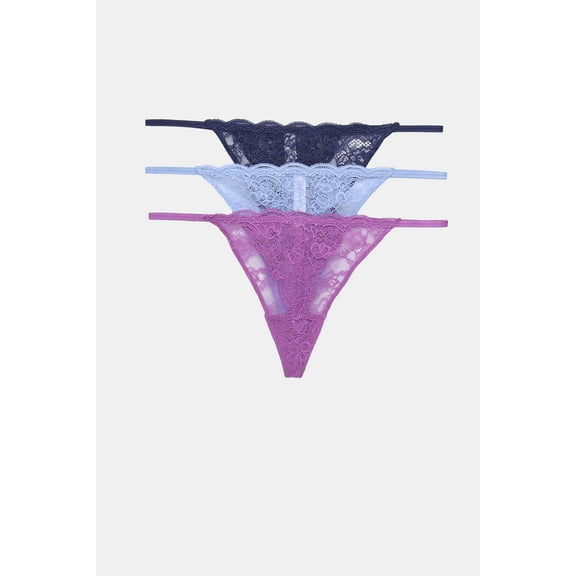 Joyspun String Thongs with Scalloped Lace, 3-Pack, Sizes XS-3XL