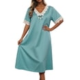 thumbnail image 2 of FASHOFT Night Gowns for Adult Women Lace Long Nightgowns Silk Satin Short Sleeve Victorian Sleep Dress Solid Night Dress Womens Sleepwear Green XL, 2 of 4