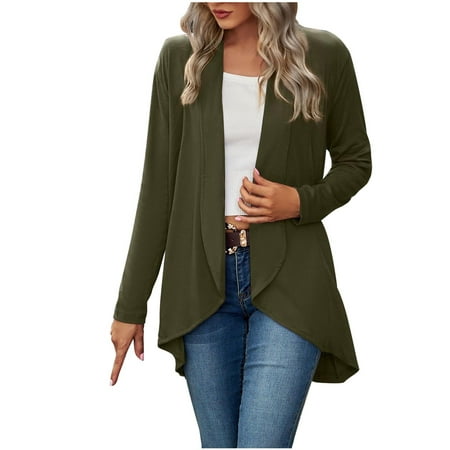 

Trench Coats for Women Puffer Jacket Womens Trendy Women’s Long Sleeve Solid Color Loose Cardigan Top Knit Jacket Long Cardigans for Women Clearance Girls Winter Coats Army Green L