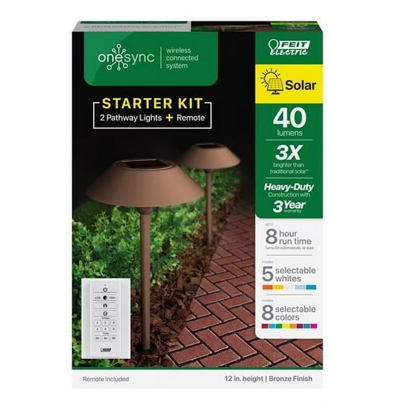 40 watt LED OneSync Bronze Solar Powered Pathway Light, Pack of 2