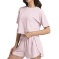 thumbnail image 2 of Conjunto de pijama ANGELBEE, camiseta de manga corta con abertura y pantalones cortos para mujer, 2 of 6