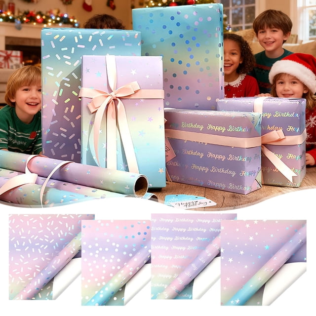 Papel De Vacaciones Papel de regalo con efecto aluminio brillante degradado, rollo de 118" (3 m²), Rkxzt