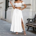 thumbnail image 3 of RFQWOVSR Women Flowing A-Line Maxi Skirt Slit Tie Waist Solid Color Elastic Waistband Lightweight Boho Summer Beach Casual XXL, 3 of 6