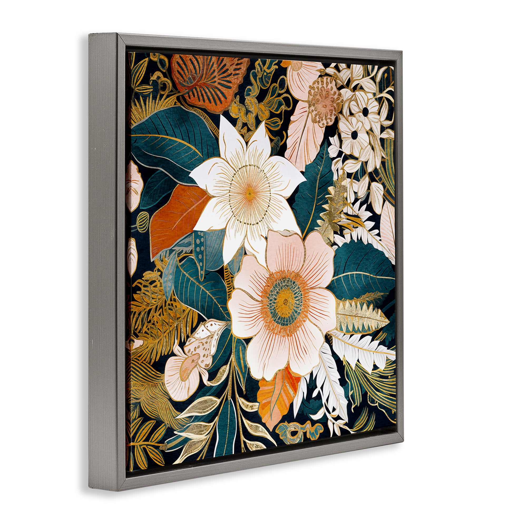 Stupell Industries Eclectic Floral Pattern Botanical & Floral Painting Gray Floater Framed Art Print Wall Art, 25 x 25