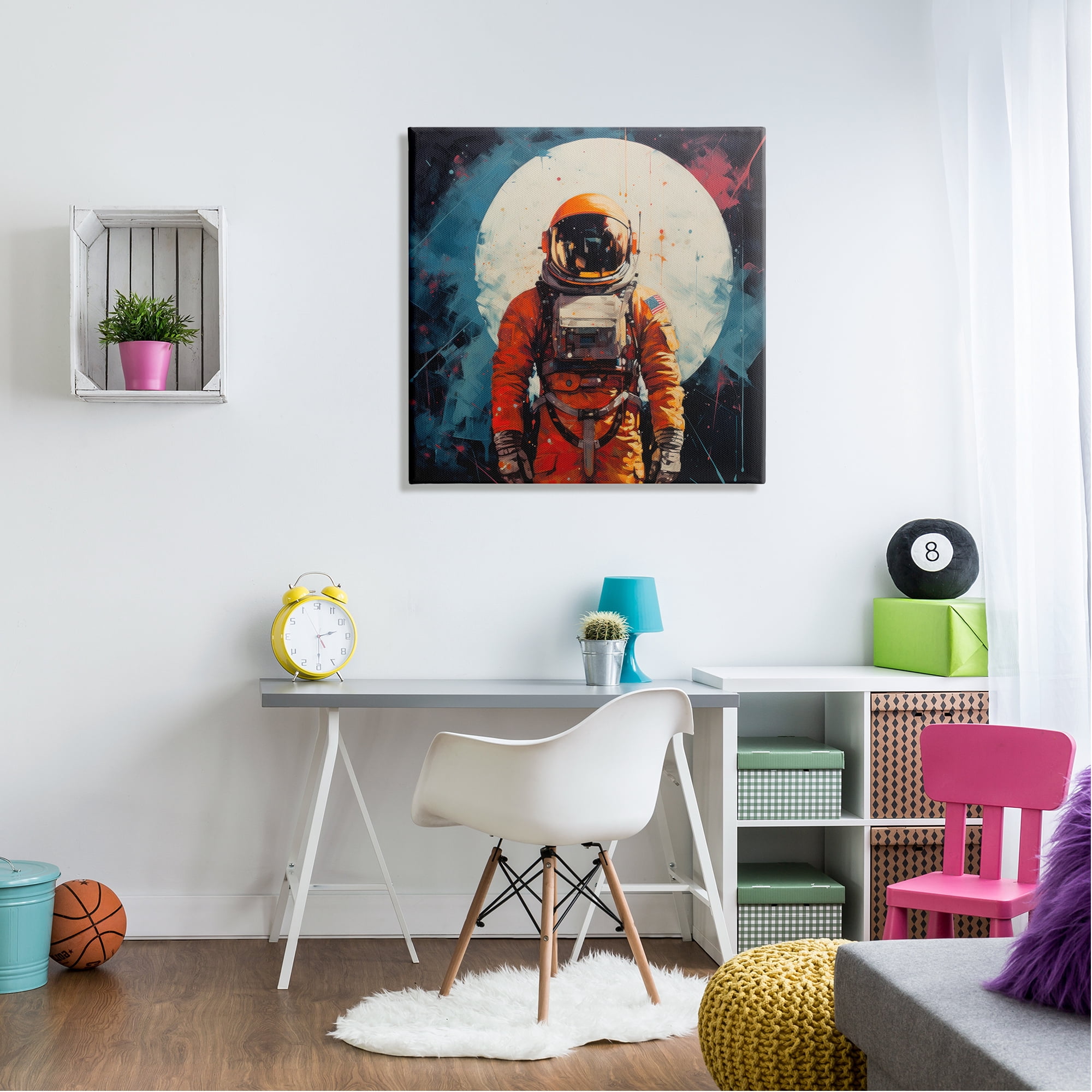 Stupell Industries Abstract Astronaut & Moon Abstract Painting Gallery Wrapped Canvas Art Print Wall Art, 30 x 30