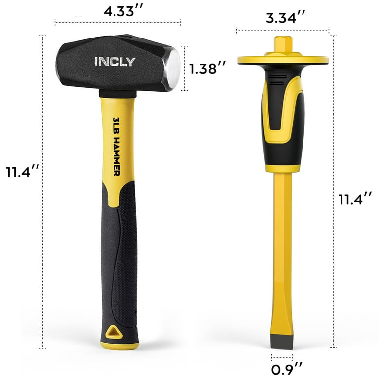 INCLY 4 PCS Geology Rock Pick Equipment Kit, 3lb Sledge Hammer 12