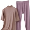thumbnail image 5 of Levmjia Womens Pajama Two Piece Set High Neck Short Sleeve and Pants Modal Sleepwear Soft Fashion Solid Color Comfortable Home Cozy Sleep Outfit Nightwear Spring Autumn, 5 of 5