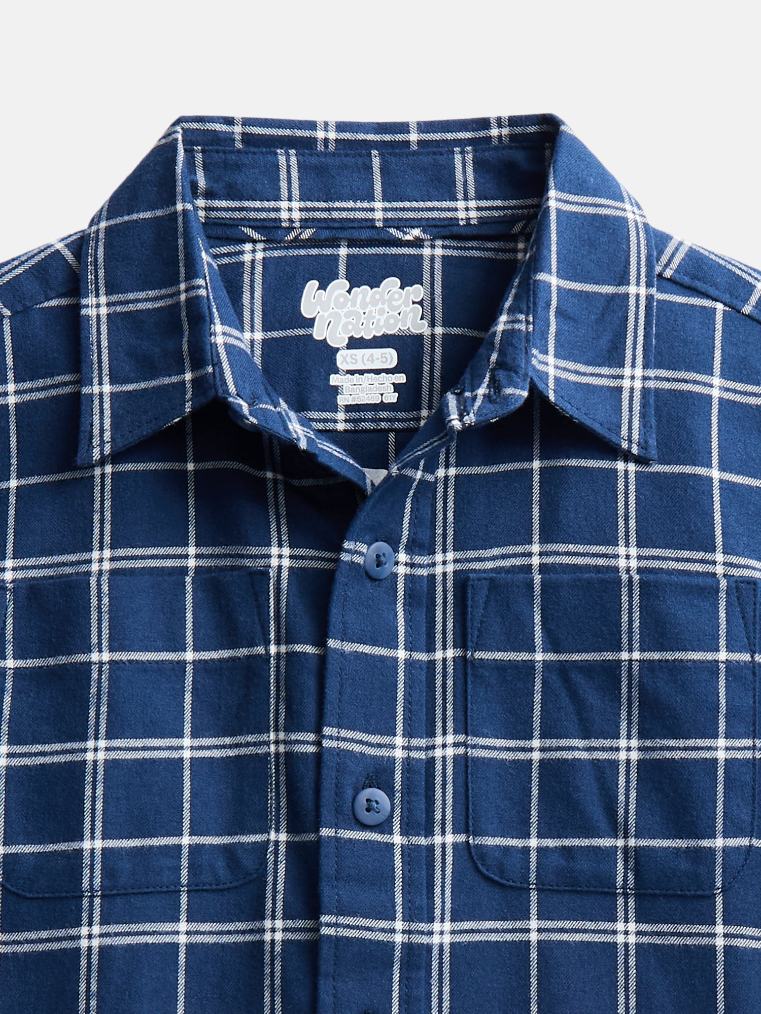 Wonder Nation Boys' Button Front Cotton Shirt with Short Sleeves, Sizes 4-18 & Husky