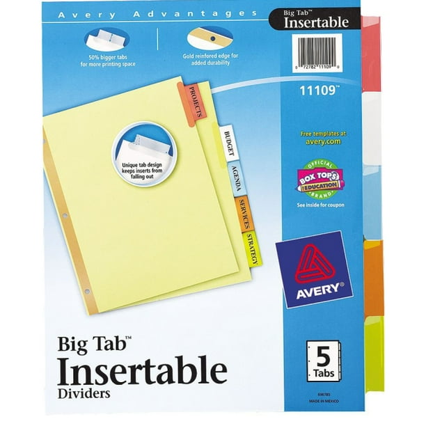 Avery WorkSaver Big Tab Insertable Dividers 11109, 5Tab Set 5 Print