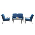 thumbnail image 2 of 4-Piece Patio Conversation Set, Outdoor Dining Table Set with Table, Metal Frame Patio Sectional Sofa Set with Thicked Cushions, Patio Furniture Set for Backyard Porch Garden, Navy Blue, 2 of 8