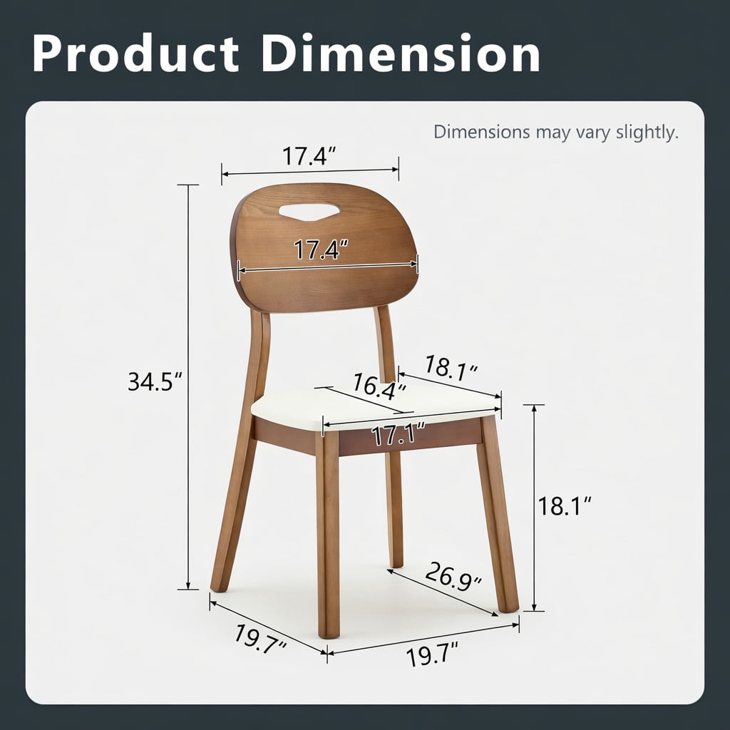 Hommoo 2-Pack Solid Wood Dining Chairs with PU Cushions, Ergonomic Hollow-Back Design for Dining Room, Home Office & Cafe, Beige & Walnut