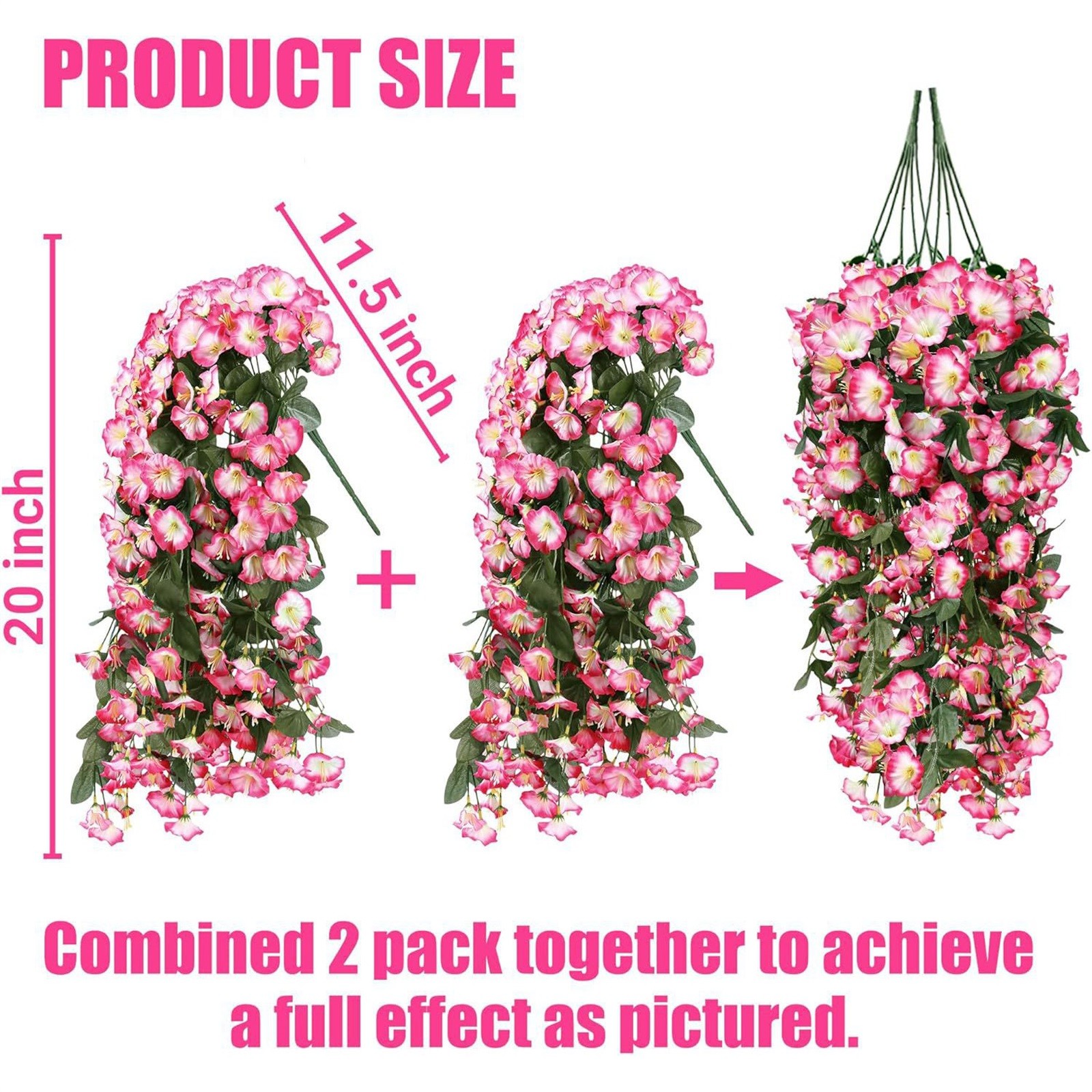 1PCS 23 Inch Artificial Hanging Morning Glory Flowers for Porch Patio Balcony Spring Summer Outdoor Decor, Faux Trailing Vines Fake Hanging Floral Plants,UV Resistant Realistic Fade Proof,D-style