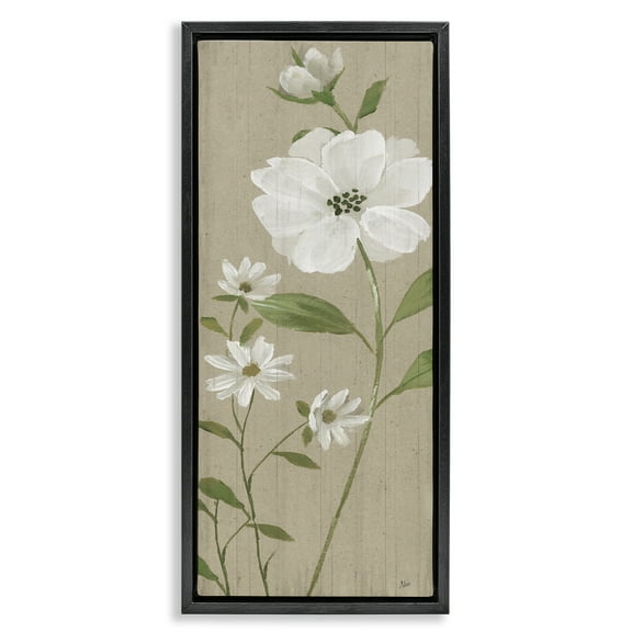 Stupell Industries Poppies on Neutral Beige Plants & Flowers Painting Black Floater Framed Canvas Art Print Wall Art, 11 x 25