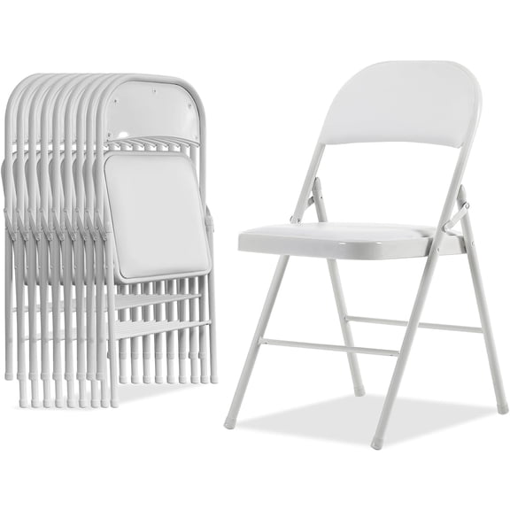 10 Pack White Folding Chairs with Padded Seats for Outdoor & Indoor, Portable Stackable Commercial Seat with Steel Frame for Events Office Wedding Party, 330lbs Capacity