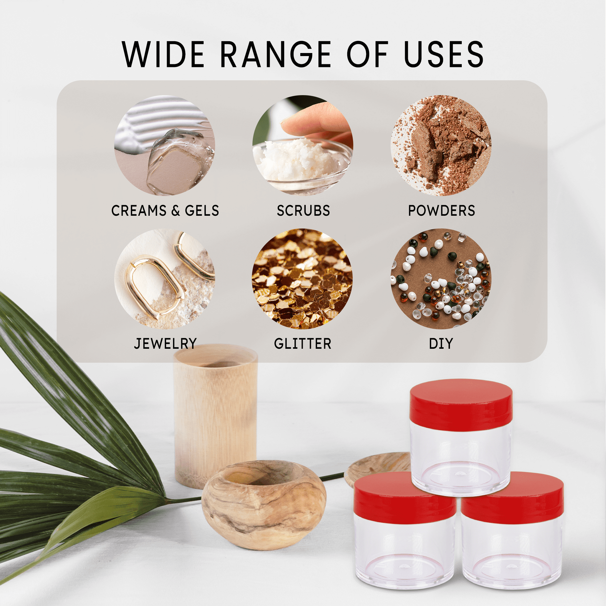 Beauticom 24 Pieces High Quality 30 Gram 30 ml (1 oz) Round Acrylic Makeup Product Sample Travel Jars with Flat Red Lids