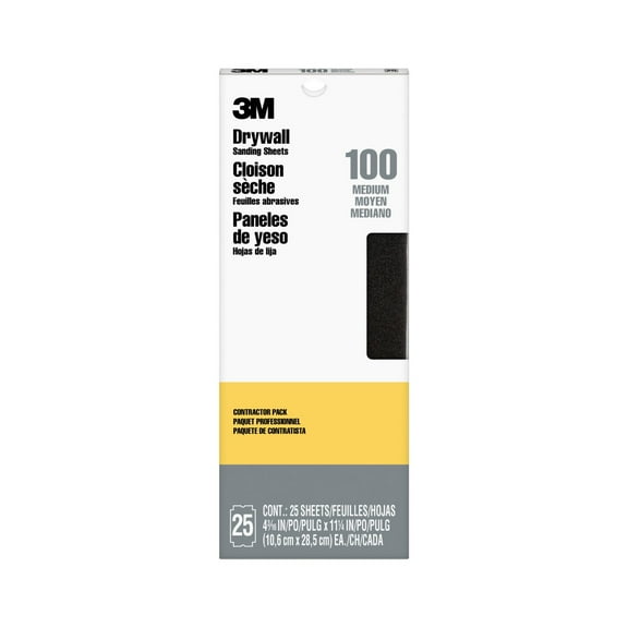 3M Drywall Sanding Sheets, 100 Grit, 4 3/16 in. x 11 1/4 in., 25 Pack