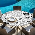 thumbnail image 6 of Black White Video Game Round Tablecloth, Fitted Table Cover with Elastic for 55"-60" Round Tables, Console Computer Gaming Sketch Style Table Cloth Outdoor Indoor Dinning Party Waterproof Tablecloths, 6 of 7