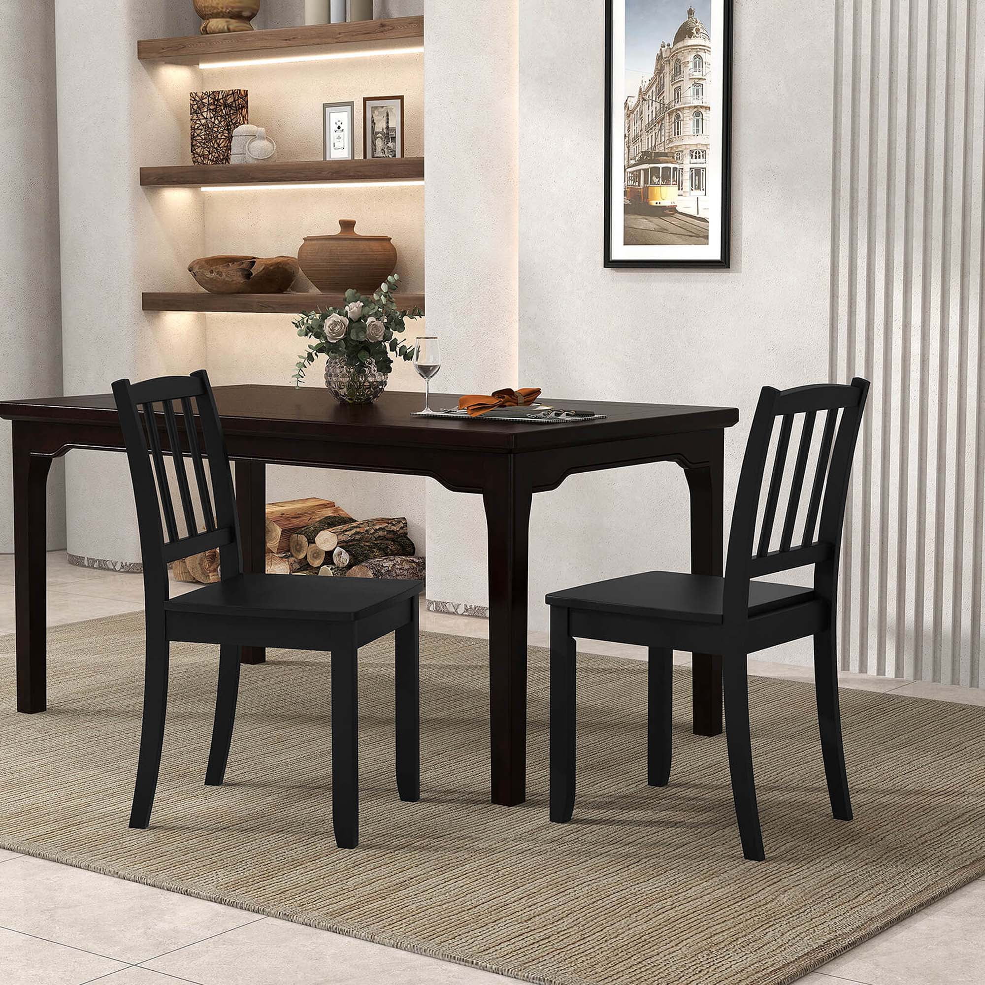 Costway Wood Dining Chair Set of 2 with Rubber Wood Legs Curved Backrest for Kitchen Black