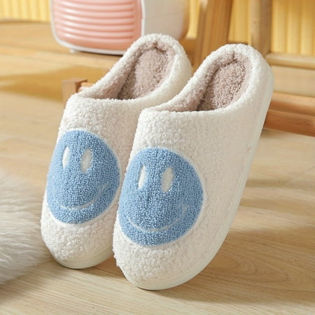 

Women s Kawaii Smile Face Design Slippers Warm Slip On Plush Lined Shoes Women s Indoor Home Slippers