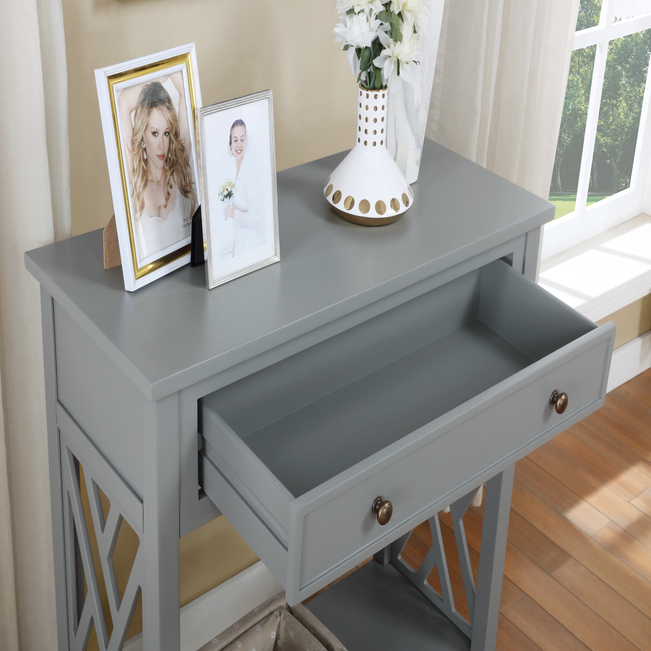Alaterre Furniture Coventry 32" Wood Console Table with Drawer and Shelf, Gray