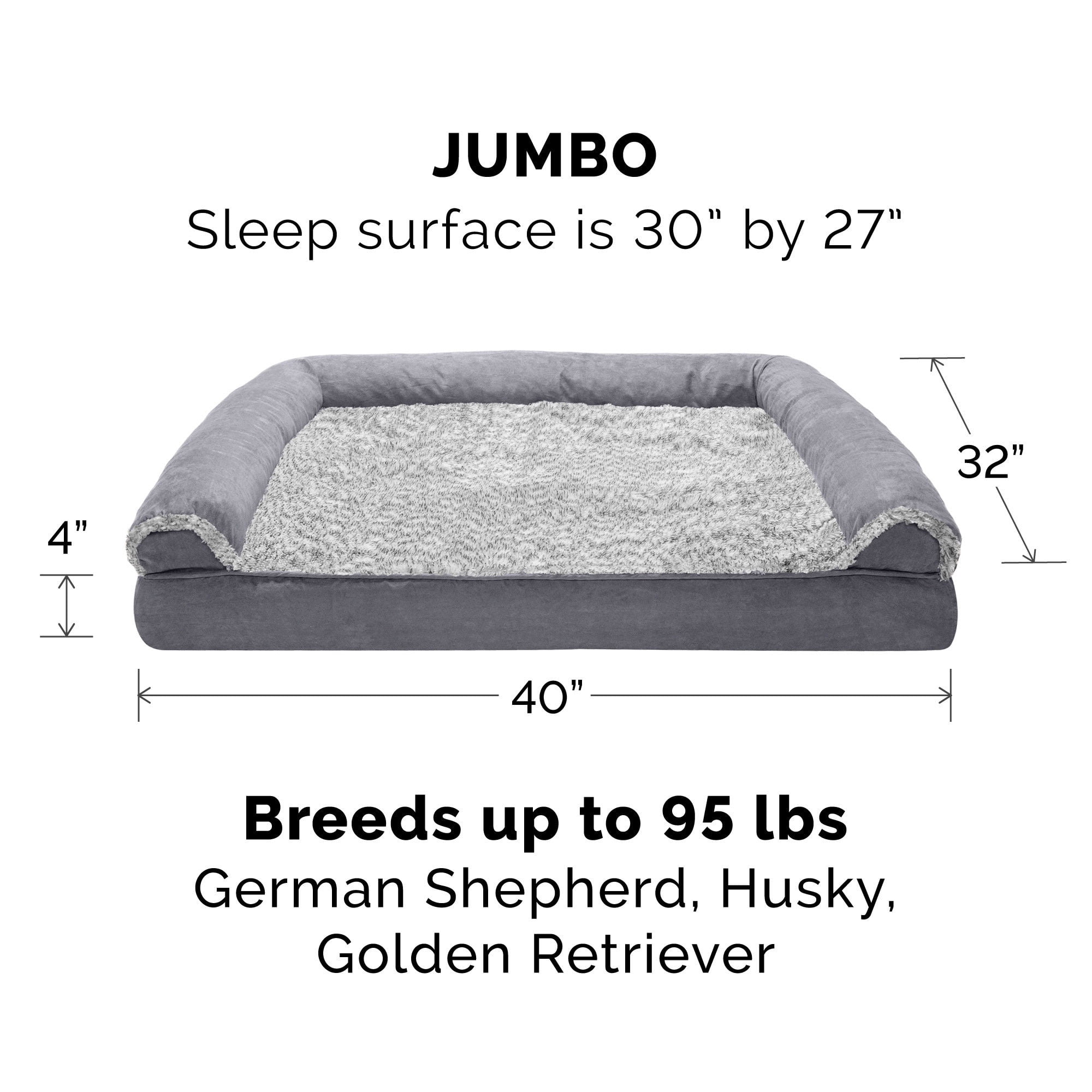 FurHaven Faux Fur & Suede Memory Top Sofa Bed, Stone Gray, Jumbo, 1 Count