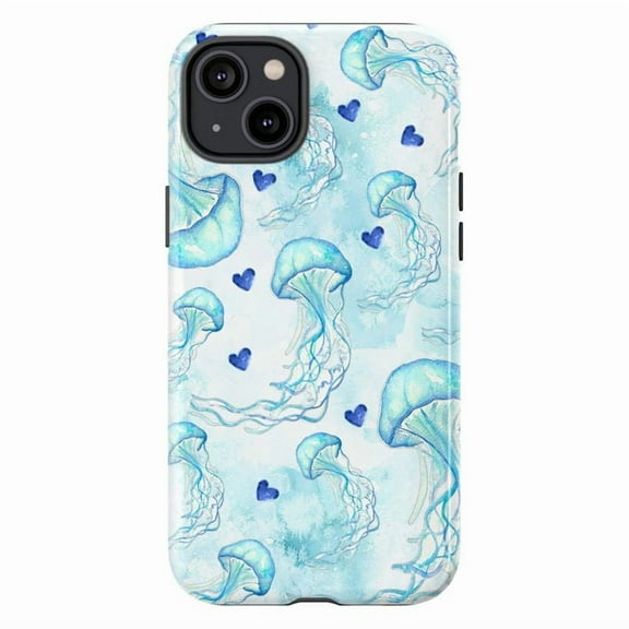 Aquatic Jellyfish iPhone Case – Ocean-Inspired Art with Hearts Phone Cover for iPhone 16 15 14 13 12 11 Pro Max