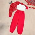 thumbnail image 4 of Ulanda Girls 3 Piece Purple Casual Set, Long Sleeved Openwork Top, Cami Tops and Sports Pants Fashion Outfits 8-12T (Red, 5-6 Years), 4 of 4
