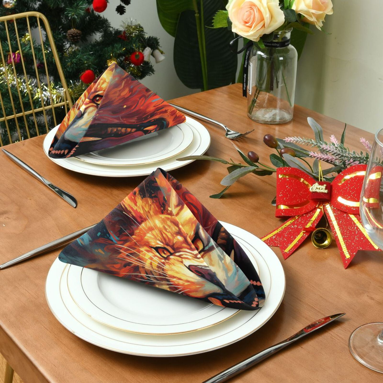 JSTEL Angry Lion Close Up Cloth Napkins Set of 6, 20x20 Inch Washable and Reusable Napkin for Decoupage Dinner Party Everyday Use