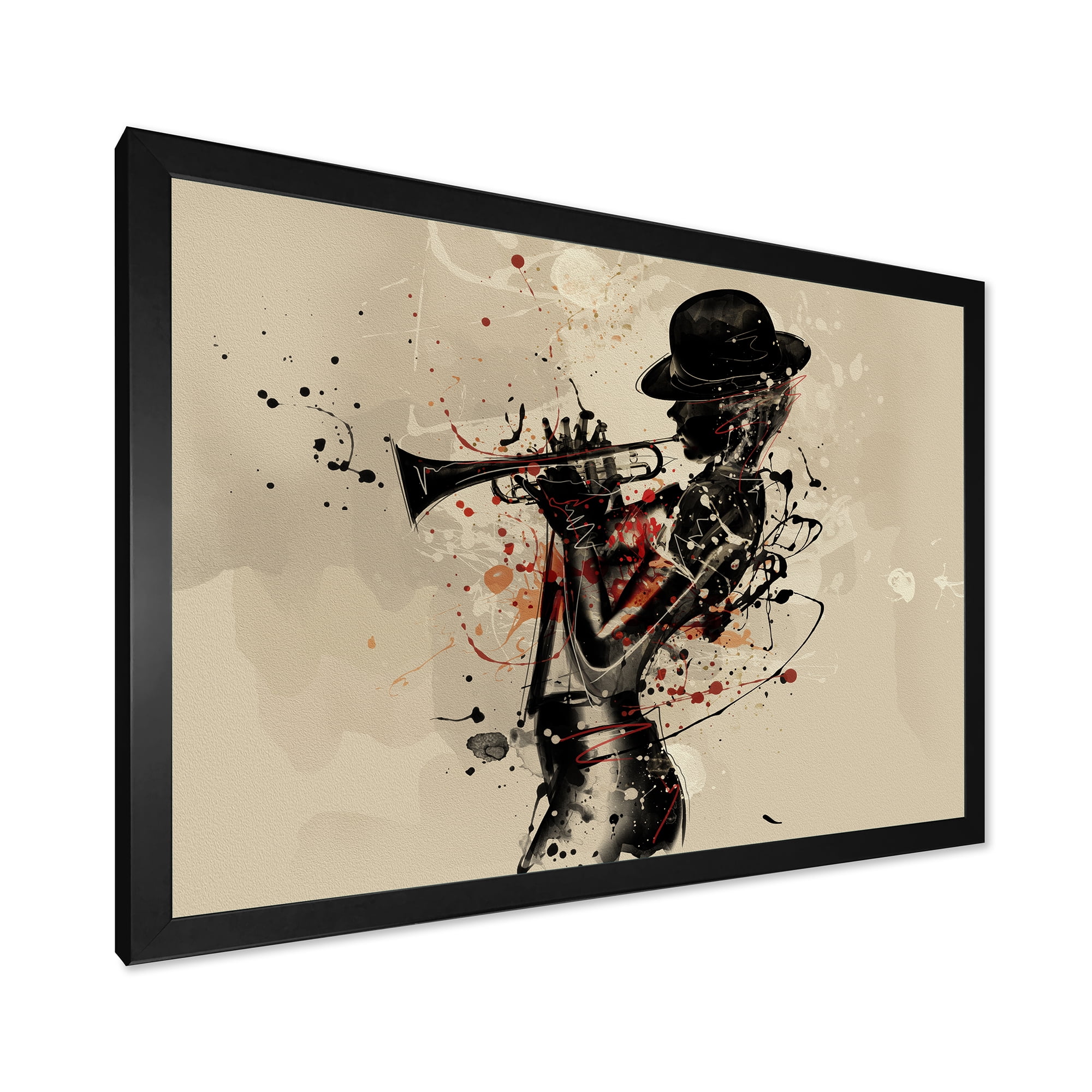 Designart 'Girl Playing Jazz Trumpet' Modern Framed Art Print