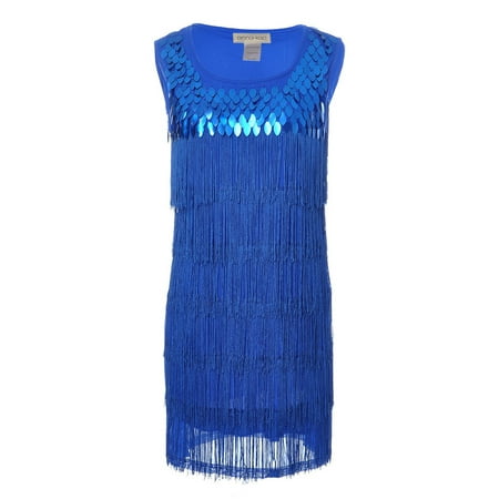 Sequin Fringed Sleeveless Solid color 1920s Flapper Party Dress